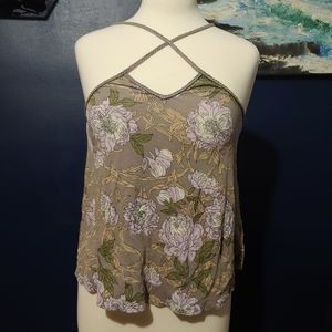 3/$10 Wild Pearl Cross Strap Floral Tank S
